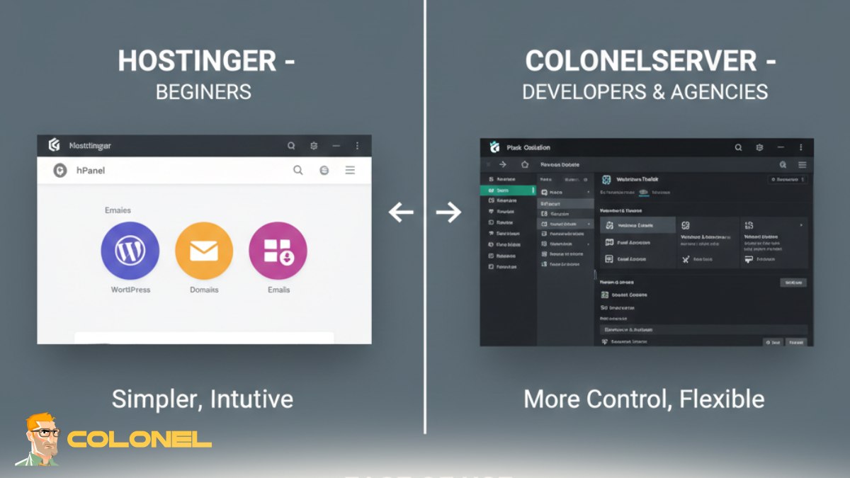 Ease of Use, Control Panel & User Experience Review

Hostinger’s custom hPanel is very modern, intuitive, and beginner-friendly. Beginners can easily set up WordPress, domain management, and email hosting without needing to know much technical jargon.

Colonelserver has structured panels and Plesk Website Hosting. Although Plesk might need a little more know-how than hPanel, it is much more flexible and feature-rich. This is why most agencies and developers love Plesk because it allows them to handle complex management in one place.

Ease of use comparison:

Beginners: Hostinger is simpler
Developers & Agencies: Colonelserver provides more control

The learning curve for Colonelserver is gentle but worth it because of the depth of control it provides.