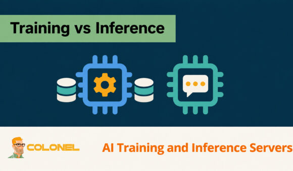 AI training processor with data storage and an inference processor with chat bubbles