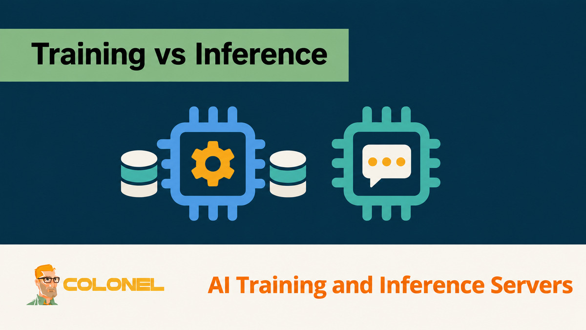 AI training processor with data storage and an inference processor with chat bubbles