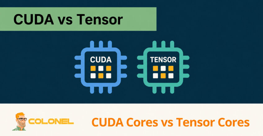 Illustrated CUDA and Tensor Core chips for a GPU processing comparison