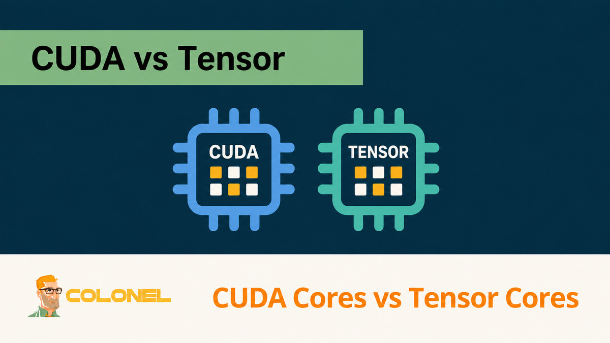 Illustrated CUDA and Tensor Core chips for a GPU processing comparison