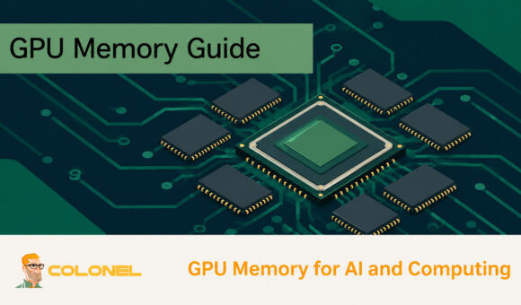 GPU processor surrounded by memory chips on a circuit board