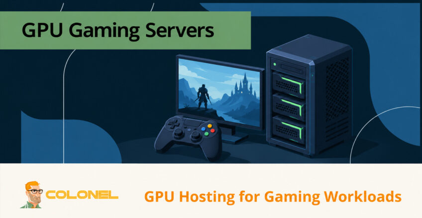 GPU gaming server beside a controller and a display showing a game scene
