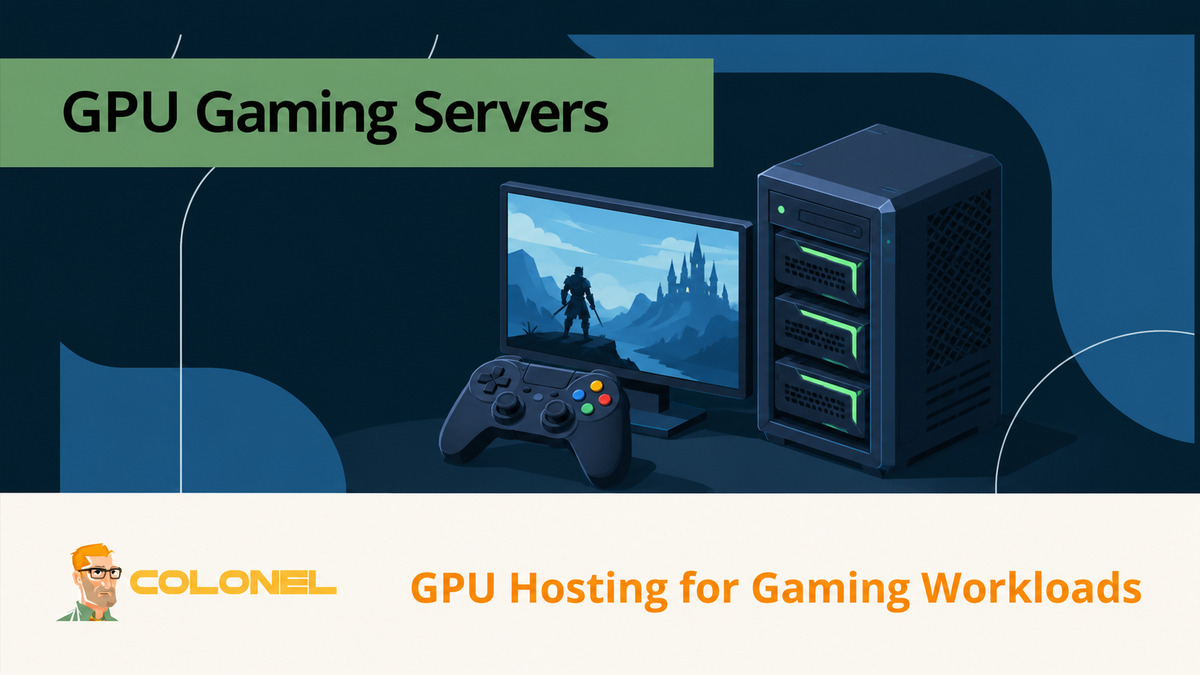GPU gaming server beside a controller and a display showing a game scene